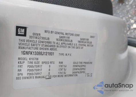 2008 Chevrolet Tahoe Lt from USA, damaged, VIN 1GNFK13088J121801